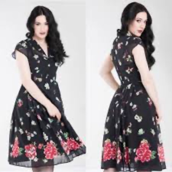 Hell Bunny Jolie Papillon Floral Butterfly Dress Black  M - Picture 1 of 10